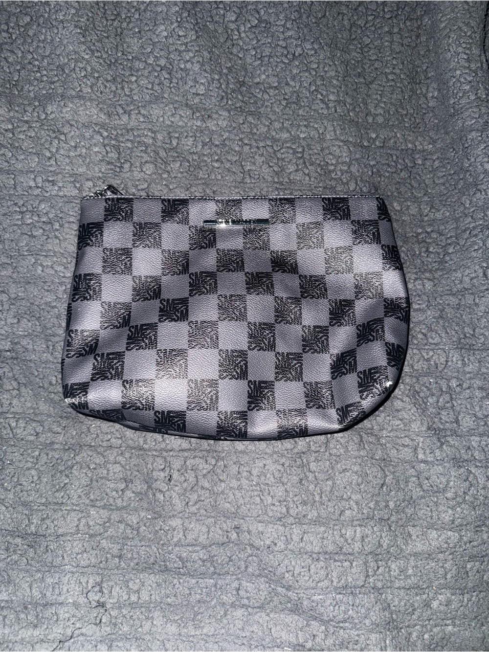 Steve Madden Gray and Black Check Cosmetic Pouch